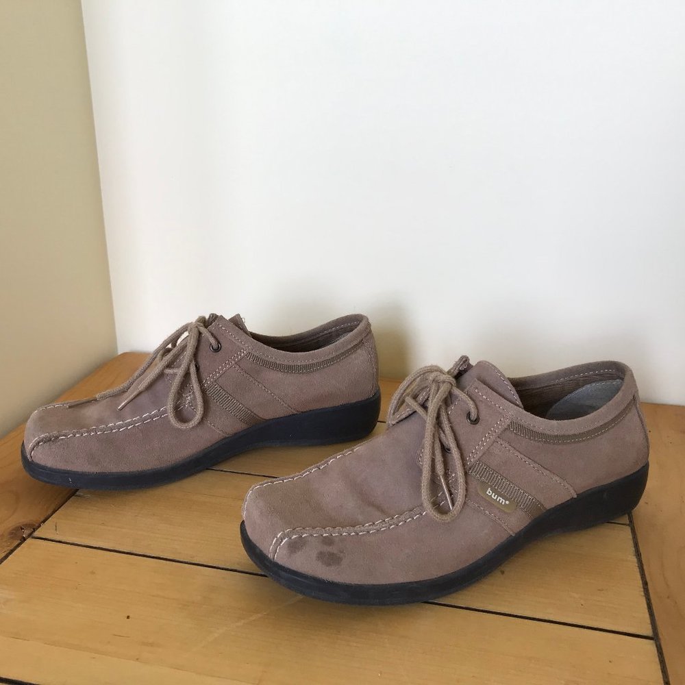 BUM Equipment Parker Suede Chunky Lace Up Shoes Taupe Vintage Y2K Square Toe